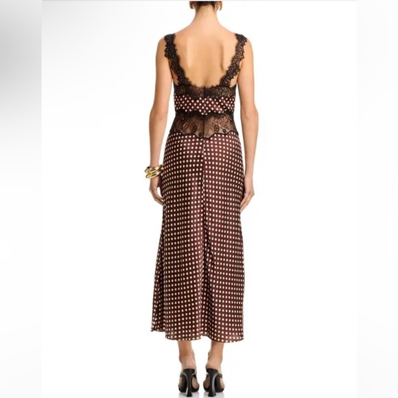 Ronny Kobo brown polka dot lace Holliday slip dress - Picture 4 of 10
